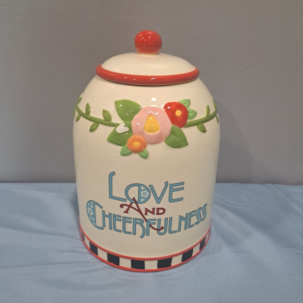 Mary Engelbreit Love and Cheerfulness Cookie Jar Floral 2003 Cottagecore READ